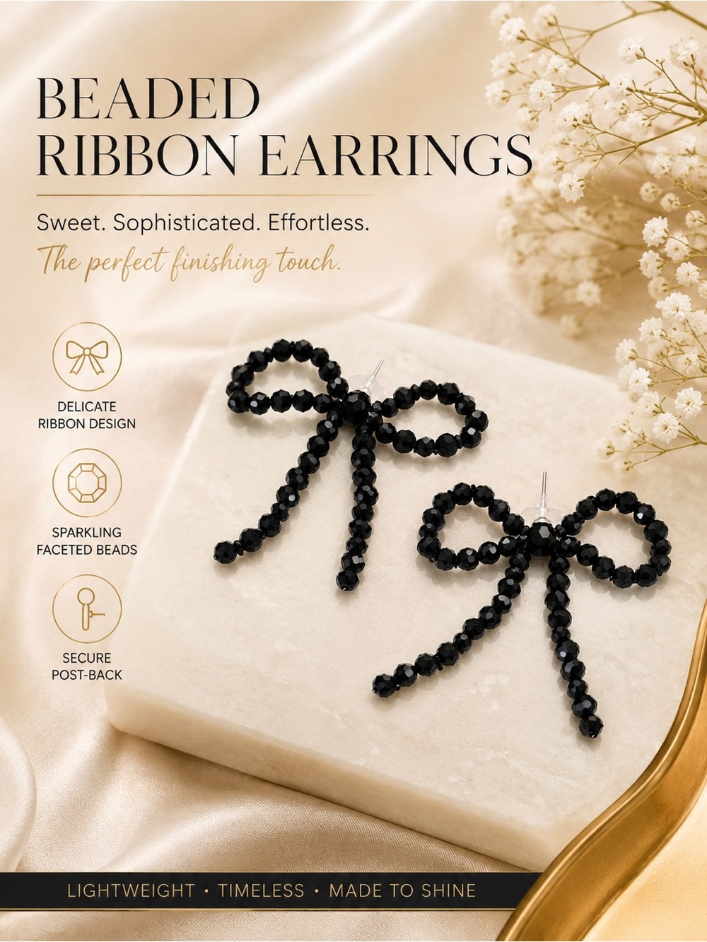 paparazzi Black Beaded Ribbon Bow Earrings